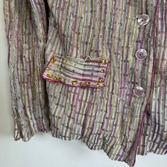 Women's SMALL Beaded Embellished Blazer Button Up Long Sleeve Glam Recency - Picture 4 of 12